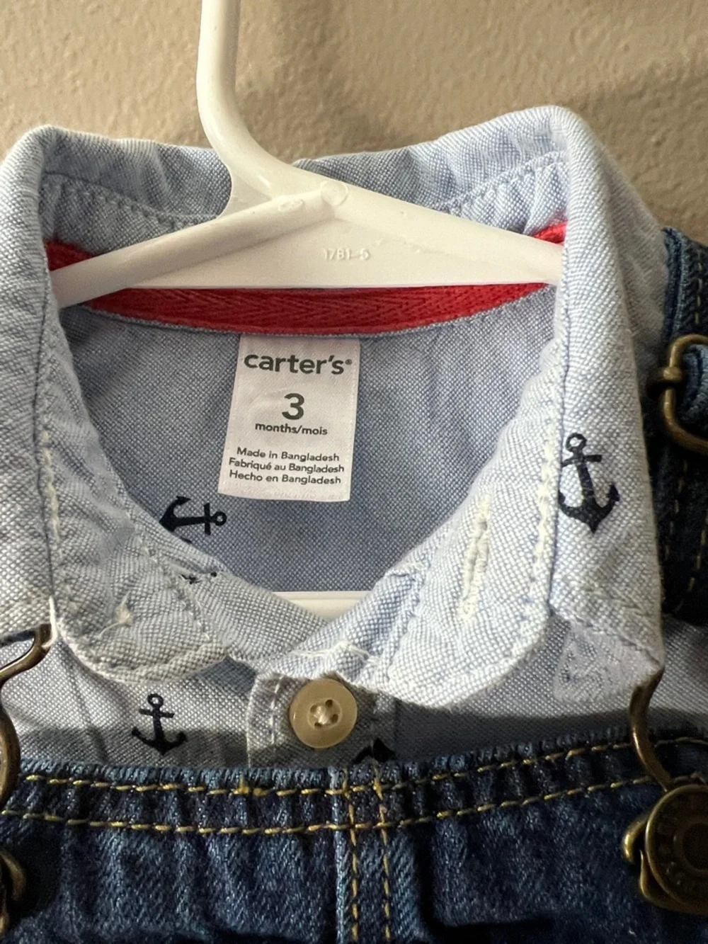 Carter's Light Blue Anchor Polo with Dark Blue Denim Overalls